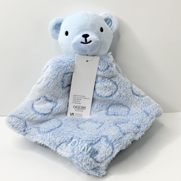 Dkny Other - DKNY Baby Light Blue Teddy Bear Security Blanket Lovey Plush Embossed Bear Heads